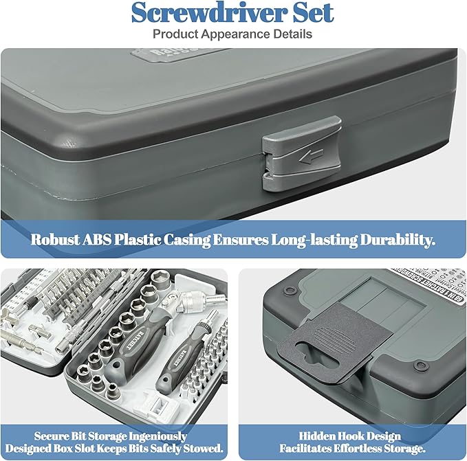 Precision Ratcheting Screwdriver Set, 68 in 1 Socket Set & Magnetic Screwdriver Bit Set with Rotatable Ratchet Handles and Extensions Bar for Phone/Computer/Bike/Car/Electronics Maintenance (Gray)