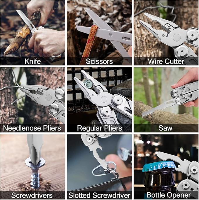 RoverTac 16-in-1 Multitool Pliers with Knife, Scissors, Saw & Screwdrivers – Heavy-Duty Multi Tool Pocket Knife with Nylon Sheath – Ideal for Camping, Hiking, Survival, DIY & Everyday Carry