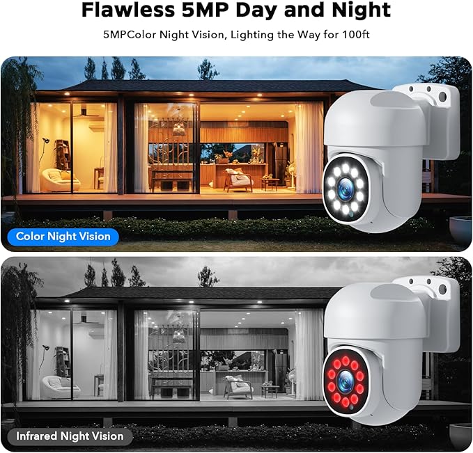 Camcamp 5MP Home Security Camera System, 4Pcs POE Wired Cameras for Home Security with 8CH 4K CCTV NVR, Auto Tracking, 2-Way Audio, Color Night Vision, 500GB HDD 24/7 Recording for Outdoor, Business