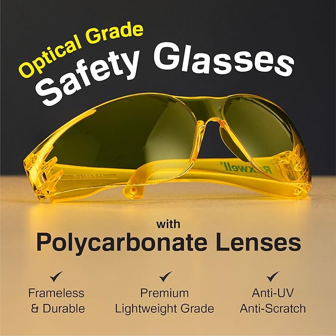 Raxwell Clear Safety Glasses, ANSI Z87.1, Wraparound, Anti-Scratch, Impact-Resistant, Eye Protection for Work & DIY