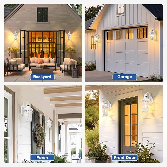 VIANIS Motion Sensor Outdoor Wall Light Fixtures, 2-Pack White Dusk to Dawn Front Porch Lights, Anti-Rust Outdoor Lanterns Wall Mount with Adjustable Sense Range, Exterior Coach Light for Garage