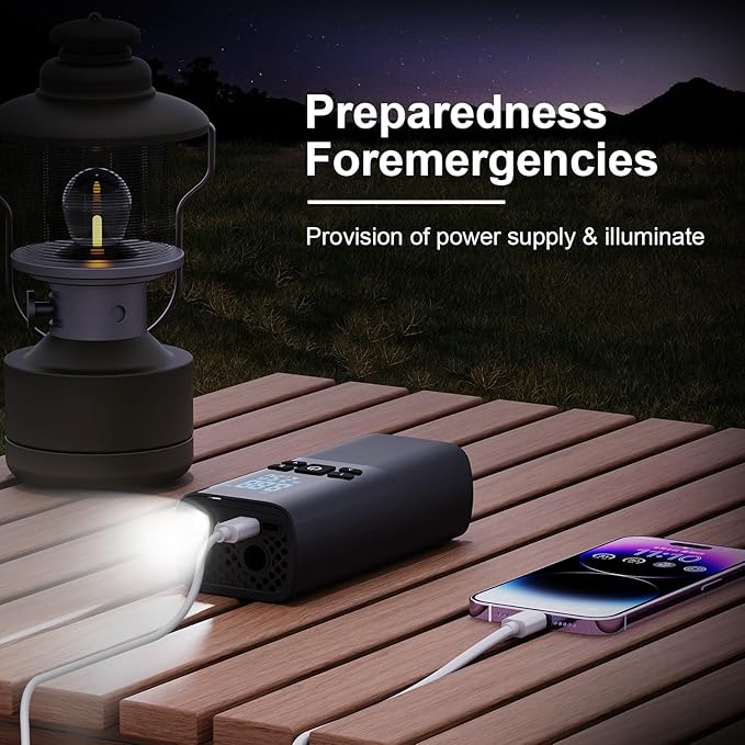 DCV Tire Inflator Portable Air Compressor, 150 PSI Air Pump for Car Tires with Digital Tire Pressure Gauge, LED Lights, Cordless Tire Pump for Cars, Bike & Motorcycle Tires, Balls, Black