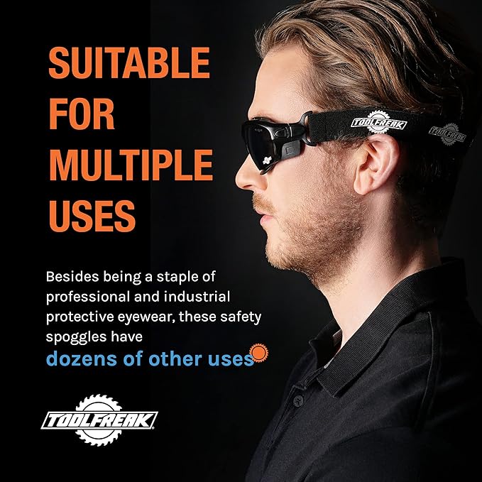 ToolFreak Spoggles, Safety Glasses and Protective Goggles, Eyewear Foam Padded for Comfort and Better Protection, ANSI Z87 Rated, Smoke Tinted Polycarbonate Lens with Impact and UV Rating