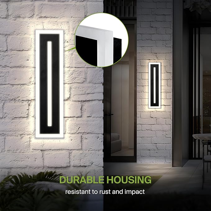 ASD LED 24" Long Wall Mount Light Fixture, Outdoor & Indoor Linear Sconce | 3CCT, Dimmable, Waterproof, Anti-Rust, ETL Listed | 24W 1630LM 3000-5000K 100-277V | Exterior Porch Lighting | Black
