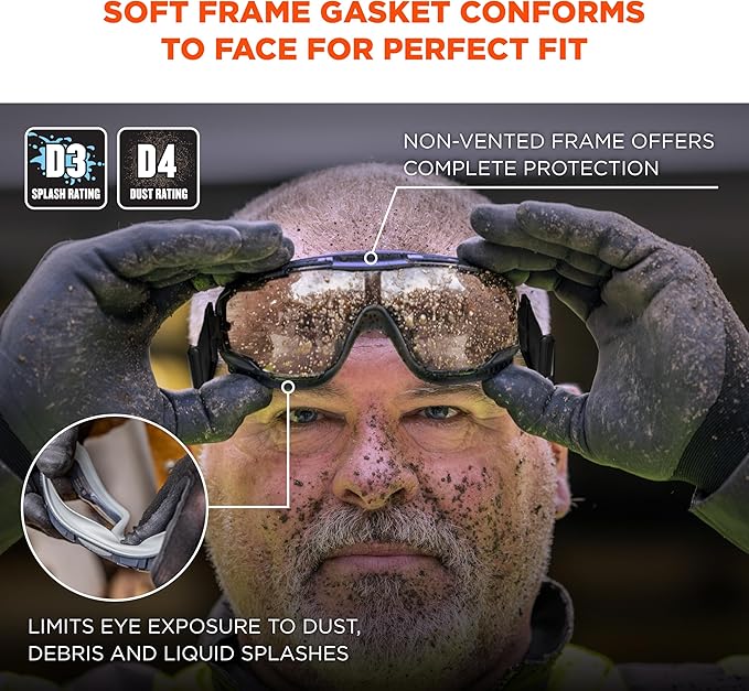 Ergodyne Skullerz Arkyn Protective Dust Safety Goggle, Non-Vented, Anti Fog, Scratch Resistant, Adjustable Neoprene Strap