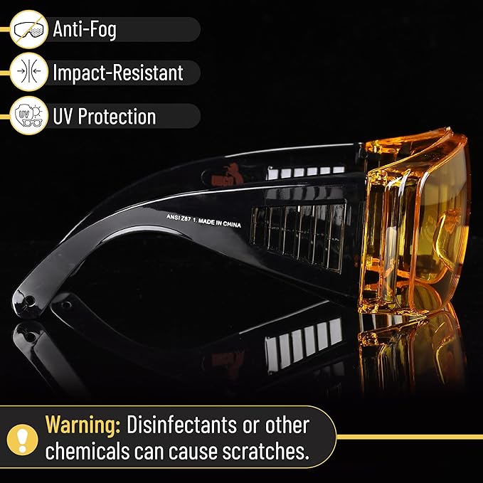 UNCO- Safety Goggles Over Glasses, Protective Goggles, Safety Goggles Anti Fog, Work, Safety Glasses Over