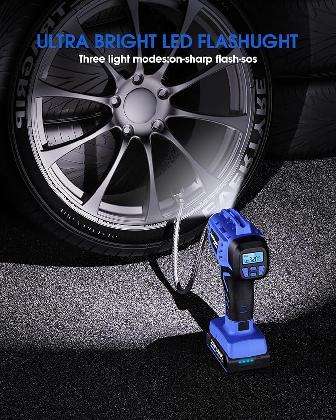 Smart Cordless Tire Inflator Portable Air Compressor Rechargeable 21V Battery Powered 160PSI Handheld Air Pump w/4+N Smart Modes & Dual Power & Digital Pressure Gauge for Cars Motorcycles