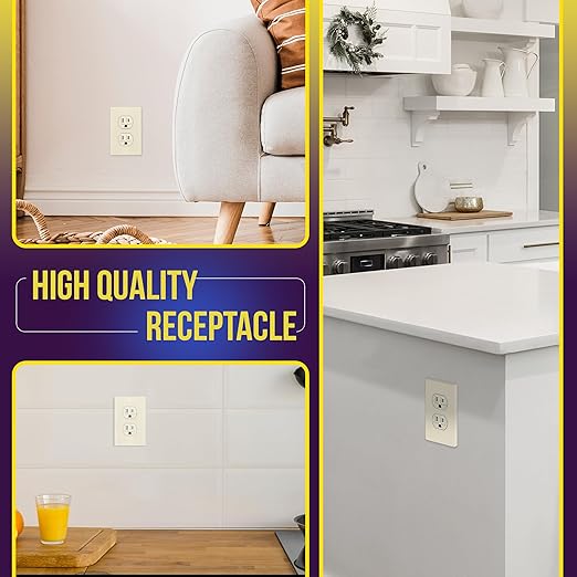 ENERLITES Duplex Receptacle Outlet, Tamper-Resistant, Residential Grade, 3-Wire, Self-Grounding, 2-Pole,15A 125V, UL Listed, 61580-TR-LA-10PCS, Light Almond (10 Pack)