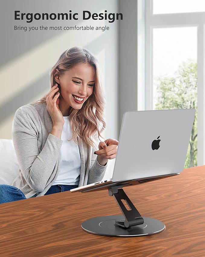 Ultra-Stable Swivel Laptop Stand for Desk with 360 Rotating Larger Base, Military-Grade Aluminum Anti-Loosening Structure - Height Adjustable Laptop Stand Suitable for 10-17.3 inch