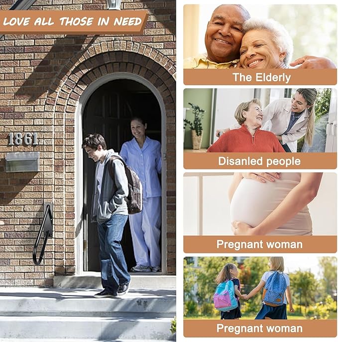 Handrails for Outdoor Steps,28" U-Shaped Handrails for 1-3 Steps,Wall-Mounted U-Shaped Metal Stair Railing with Non-Slip Texture,Stainless Steel Safety Handrail for Elderly Assist (Black)