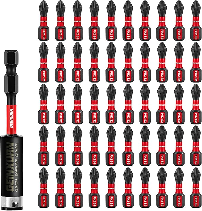 51Pack PH2 1 Inches Impact Tough Anti-Slip Screwdriver Bits, #2 Phillips 1/4 Inch Hex Shank Magnetic Tips Cross Screwdriver Bits Set with 1Pcs Impact Bit Holder,Bulk