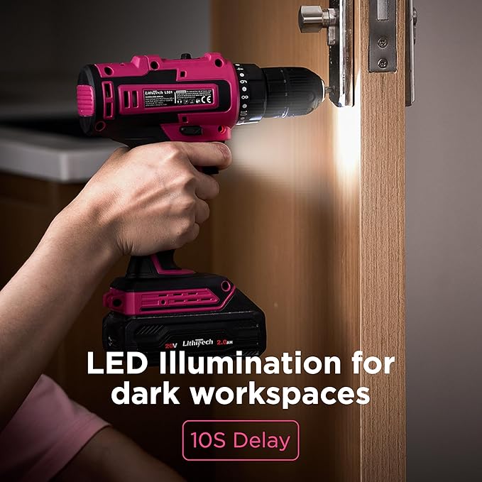 20V Pink Cordless Drill Set for Women - with 2.0Ah Battery & Charger, 3/8" Keyless Chuck,Lightweight Electric Power Drill Tool,2-Speed + 354 In-Lb Torque(Pink)