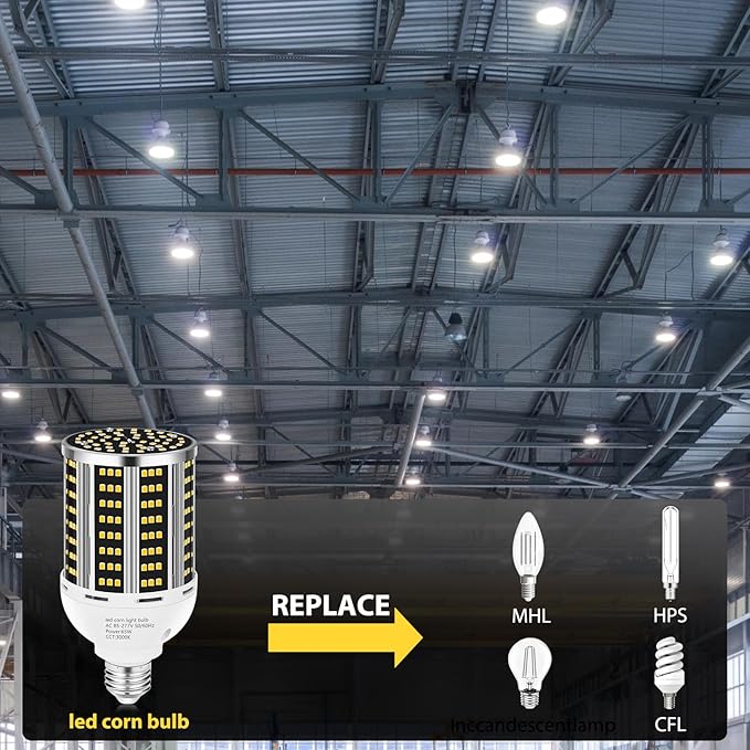 65W LED Corn Light Bulb 2 pack(650W Equivalent ),Warm White 3000K E26/E39 Commercial Grade 7800LM Medium Mogul Base LED Lamp,Large Area Lights For Outdoor Indoor Garage Warehouse Factory Bay Light