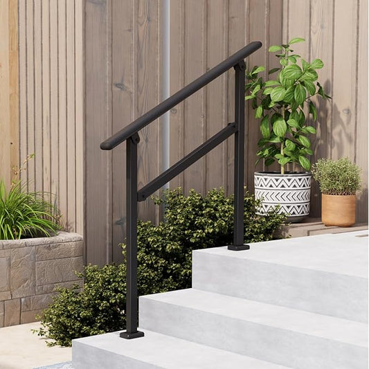 Hand Rails for Outdoor Steps,2-3 Step Railing for Stairs,Adjustable Porch Railing,Hand Rails for Seniors,Outdoor Deck Handrails for Exterior Steps,Black