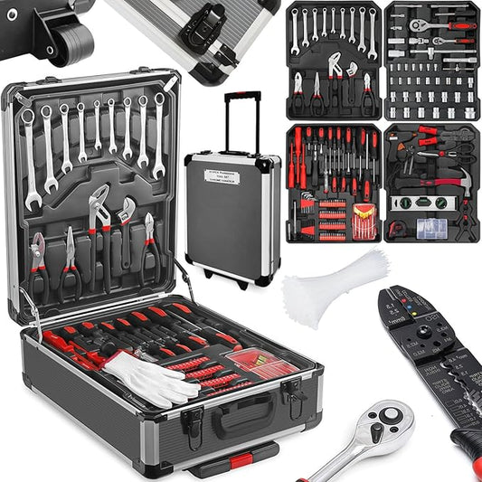 810 Pcs Tool Set Case Mechanics Kit Box Organize Castors Toolbox Trolley + Free Glove