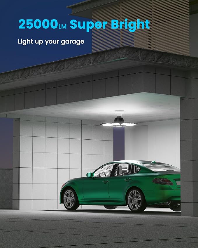 Motion Sensor Garage Light, 25000LM Motion Sensor Shop Light with 8+1 LED Panels, 6500K Daylight, Indoor Motion Activated Light Bulb for Garage, Workshop, Barn, Attic