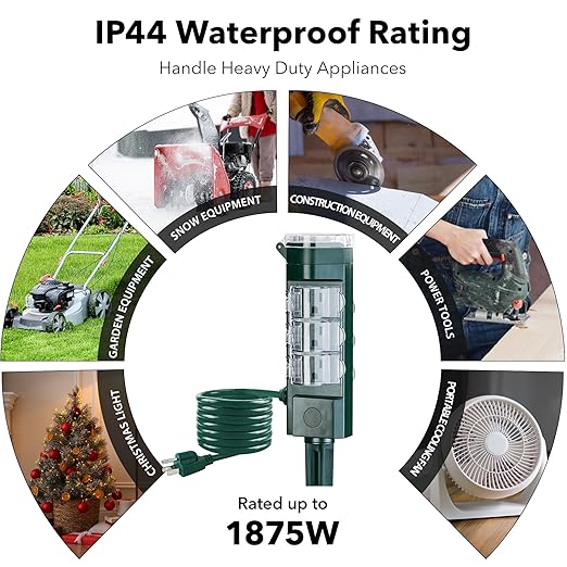 HBN Outdoor Smart Plug Waterproof with 6 Outlets,WiFi Power Stake Timer 6Ft Cord,Outdoor Outlet Timer for Halloween/Christmas Lights,Compatible with Alexa & Google Assistant, Voice Control,ETL Listed