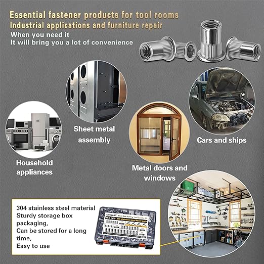 Stainless Steel Rivet Nut Tool Kit 750 Pcs 304 Stainless Steel Rivet Nut Combination, Suitable for Furniture, Decoration, Automotive, Marine and Industrial Applications