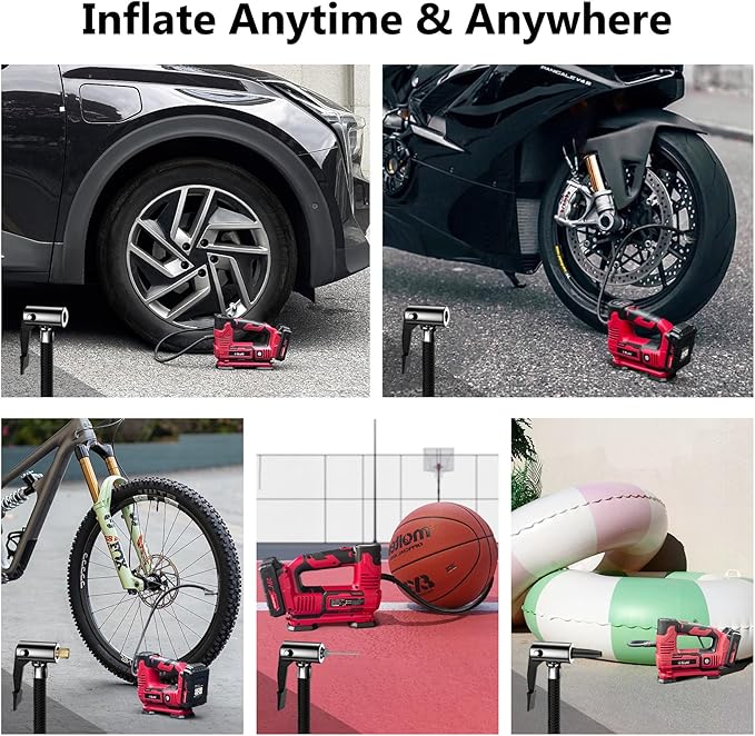 Tire Inflator Portable Air Compressor, 20V Cordless Car Tire Pump w/Rechargeable Li-ion Battery, 12V Car Power Adapter, Digital Pressure Gauge, 150PSI Tire Compressor for Many Inflatables