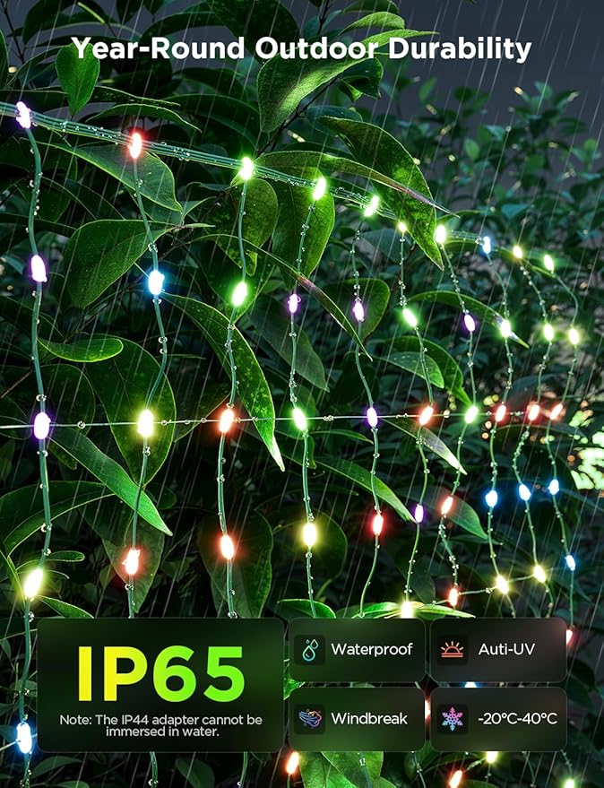Govee Outdoor Net Lights, 2.8 × 4.7ft with RGBIC and DIY Functions, 240 LEDs Smart Net Lights with 64 Modes for Bush Patio Decor, IP65 Waterproof, Compatible with Alexa & Google Assistant, Green Wire