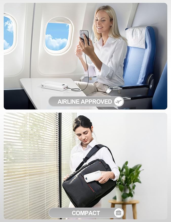 Portable Phone Charger, 20000mAh 22.5W Type C Charger Fast Charging with Built-in Cable & Wall Plug, Portable Power Bank with LED Display, Travel Essential Battery Pack for iPhone, iPad, Samsung White