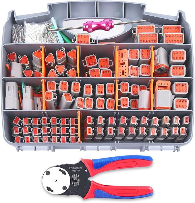 Knoweasy 540PCS Deutsch DT Connectors Kit with KN16 Deutsch Crimper- Automotive Electrical Connector,2/3/4/6/8/12 Pin DT Connectors with Removal Tool for Construction, Truck, Marine