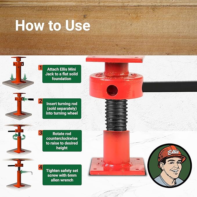 Ellis Manufacturing Adjustable Mini Screw Jack Post – House Jack for Foundation, Floor Leveling, and Concrete Bracing – 15,000 lb Max Load Capacity – 2.5" Adjustment