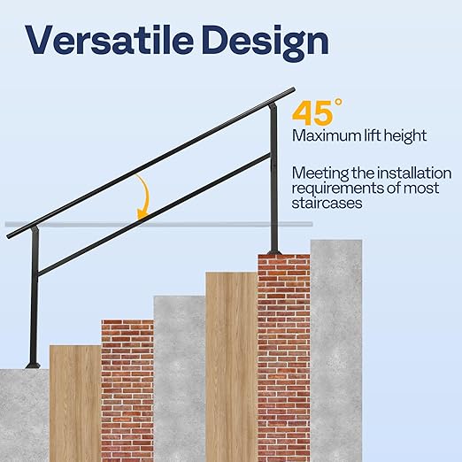 VIVOHOME 2-Pack 6 Step Hand Rails for Outdoor Steps, Galvanized Steel Railing, Black Oval Exterior Hand Railing for Porch, Deck, or Indoor Stairs, Railing Kit