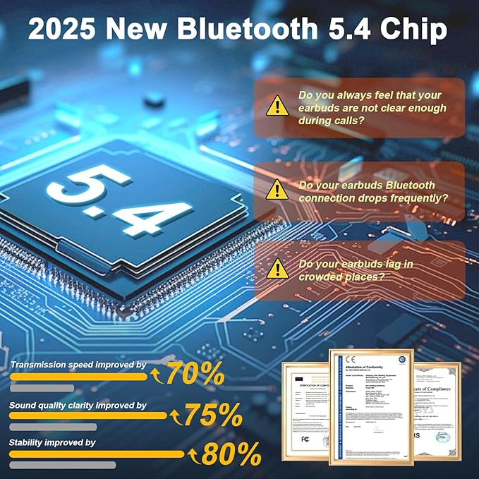 Bluetooth 5.4 Headphones, 2025 Wireless Earbuds 3D Hi-Fi Stereo Bass Ear Buds, 4 ENC Noise Cancelling Mic, 3g USB-C in-Ear Earphone Sport, IP-X7 Waterproof Workout Gym for Android iOS Laptop Pad