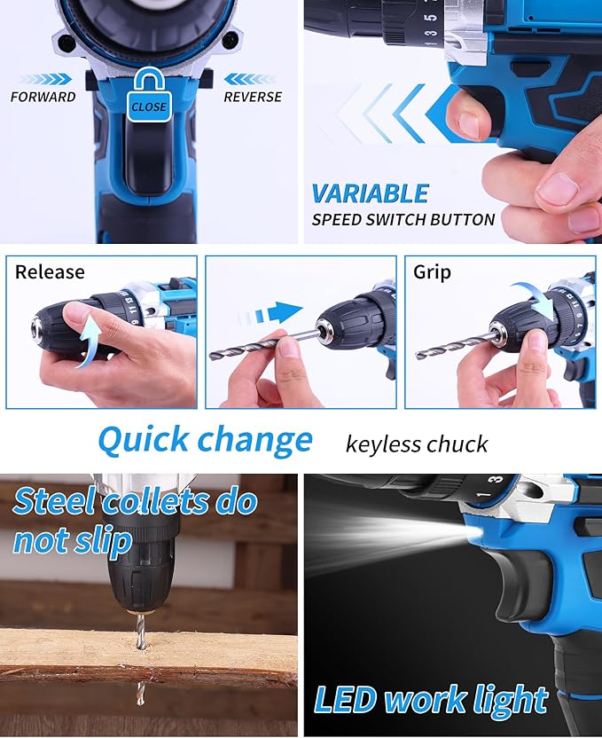 Electric Screwdriver Drill Bit Set Kit, Home cordless drill tool box, Small Hand Drill ToolSet, Essential Portable Power Drills Set for Men, Battery Operated 20v Engineer's Tool