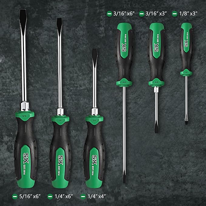 SK 6-Piece Slotted Screwdriver Set, Magnetic Screwdriver Set, S2 Steel, SureGrip Handle