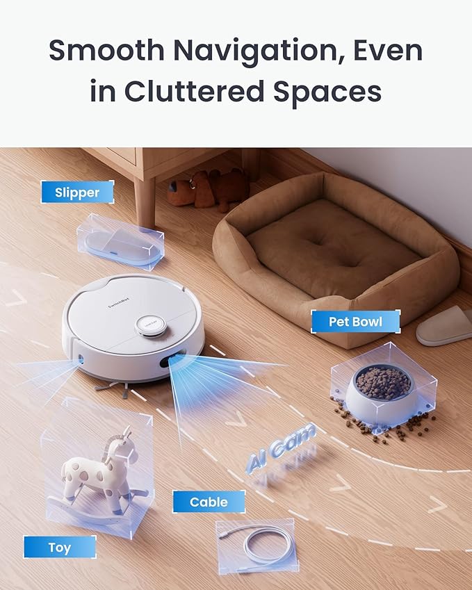 SwitchBot S20 Robot Vacuum and Mop with Matter, 10000Pa Suction, Roller Mop, AI Navigation, Auto Mop Wash & Dry, Self-Emptying, Works with AppleHome, Alexa, GoogleHome, for Pet Hair, Carpet, Floors