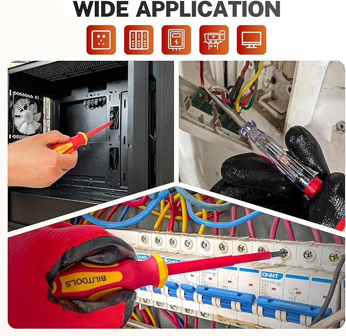 BILITOOLS Insulated Screwdriver Set, 9pcs 1000V Electrical Screwdriver Insulated VDE Tools for Electrician Magnetic Phillips Slotted Pozidriv Tips