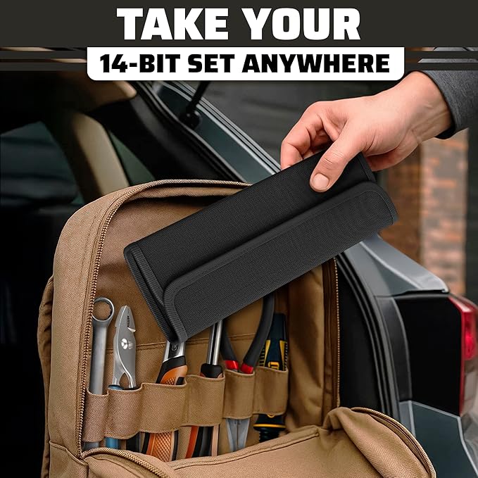 14 Tips Multi Bit Screw Driver Kit - Screwdriver Set for Various Uses, Versatile Head Types (Crosshead, Slotted, 6-Point, Square, Hexagonal), Strong Magnetic Tips and Insulated Cover, Convenient Case