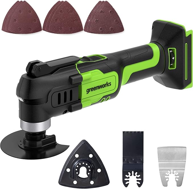 Greenworks 24V Cordless Multi-Tool, Oscillating Tool for Cutting/Nailing/Scraping/Sanding with 6 Variable Speed Control, With 13 Accessories, Battery and Charger Sold Separately
