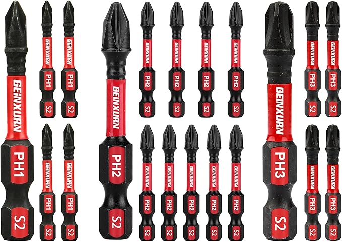 Anti-Slip Hex PH1/PH2/PH3 Insert Driver Bits 20 Pack 2 in. Impact Tough Magnetic Screwdriver Bits Set, 1/4 Inch Hex Shank Phillips Cross Screwdriver Bits Set