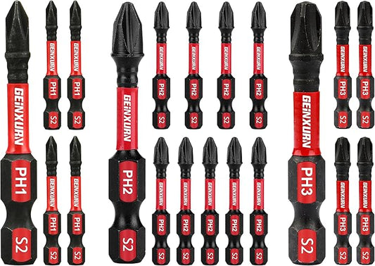 Anti-Slip Hex PH1/PH2/PH3 Insert Driver Bits 20 Pack 2 in. Impact Tough Magnetic Screwdriver Bits Set, 1/4 Inch Hex Shank Phillips Cross Screwdriver Bits Set
