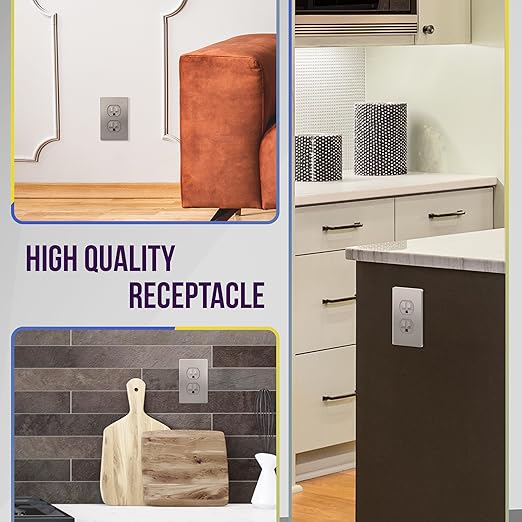 ENERLITES Elite Series Duplex Receptacle with Screwless Wall Plate, Residential Grade Duplex Outlet, Tamper-Resistant, Grounding, 15A 125V, UL Listed, 61580-TR-NKWP, Nickel with Wall Plate