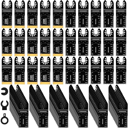 CONNOO 120 Pack Oscillating Saw Blades, Multitool Oscillating Tool Blades for Wood Metal Plastics, Japanese Long Teeth, Quick Release Multi Tool Blades Kits for Oscillating Tools