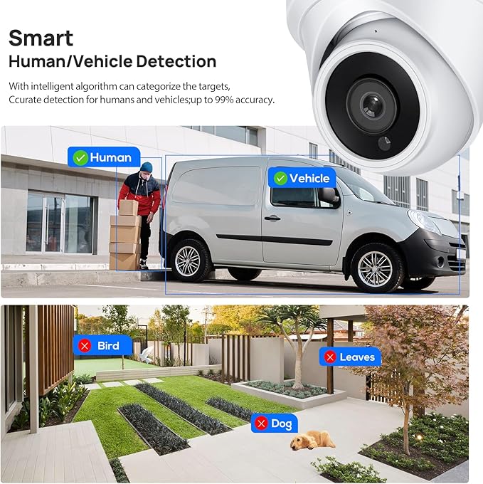 VIKYLIN 4K 8MP PoE IP Camera Outdoor, 4K PoE Turret Camera with Human Vehicle Detection,2.8mm Lens, 98ft EXIR2.0 Night Vision,Built-in Mic, WDR,IP67 Weatherproof, Plug & Play,Blue Iris, NDAA Compliant