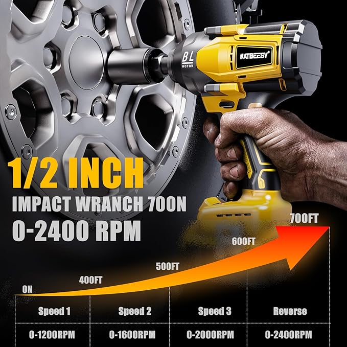 Impact Wrench Compatible with De-Walt 20V MAX Battery: 1/2 Inch Hog Ring Impact Driver High Torque - 600 Ft-lbs Cordless Impact Gun - Brushless Motor with LED Light And Blet Clip - Tool Only