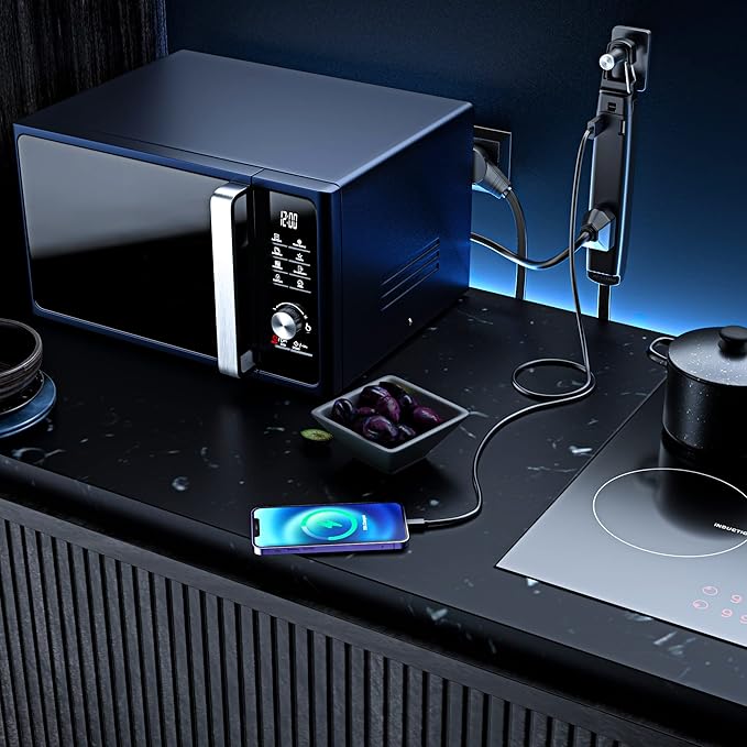 360° Rotating Flat Plug Extension Cord with USB Ports and a Removable Hook Black Extension Cord 6 ft (16 Gauge) UL Certified