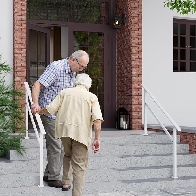 2 Pack Hand Rails for Outdoor Steps,4-5 Step Railing for Stairs,Adjustable Porch Railing,Hand Rails for Seniors,Outdoor Deck Handrails for Exterior Steps,White