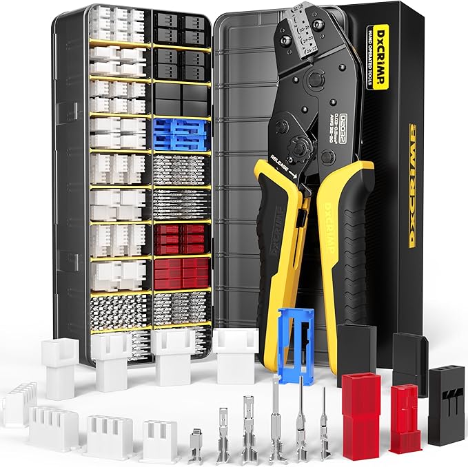 Crimp Tool Connector Kit, with 20 Types JST-SYP + JST-XH + RC Servos Connectors Set, with 32-20 AWG Crimping Tool Compatible JST, SYP, KF2510, AMP, Molex, Futaba, Dupont for Hitec Spektrum RC