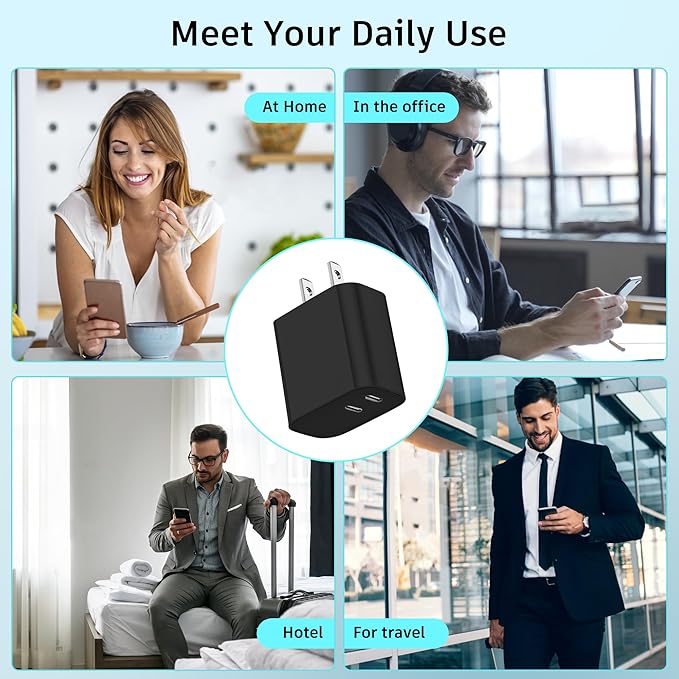 USB C Charger,Dual Port USB C Fast Charging Block，Type C Wall Charger Plug for iPhone 15/14/13/12/11/ Pro Max/Plus/Xs Max/XR/X,iPad Pro/Samsung Galaxy(20W)