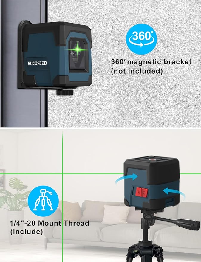 Laser Level, RockSeed Cross Line Laser with Self-Leveling, Vertical and Horizontal Line, Rotatable 360 Degree, Carrying Pouch, Battery Included (Green with 47 inch Tripod)