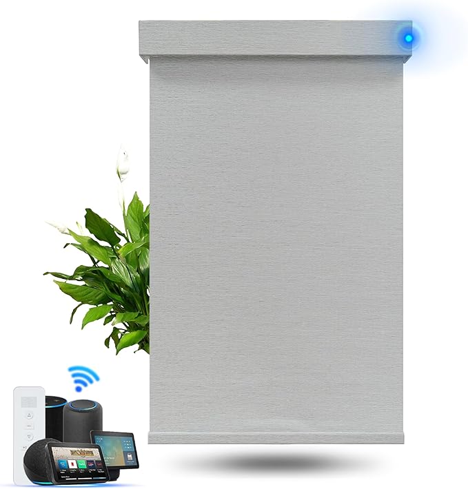 Motorized Blinds with Remote, Blackout Smart Roller Blinds Compatible with Apple Homekit Google Home and Alexa, Automatic Window Blinds Customize, Silver