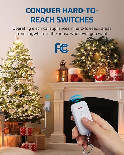 DEWENWILS Indoor Remote Control Outlet, Wireless Remote Light Switch, No Interference Remote Outlet Switch, No Wiring, 15A/1875W, 100ft RF Range, Compact Design, Programmable