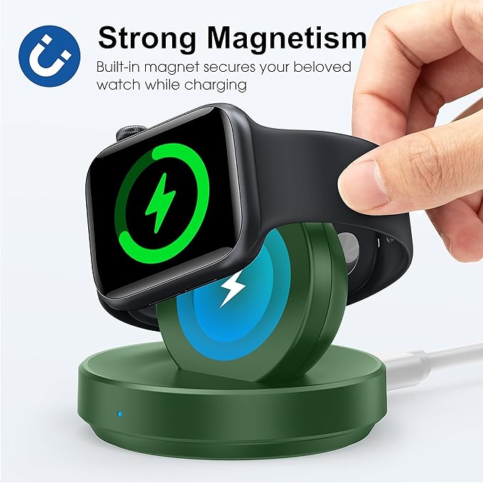 Portable Magnetic Charging Dock for Apple Watch, Wireless Fast Watch Charger Stand with Charging Cable, Support Nightstand Mode, Compatible with Apple Watch 10 9 8 7 SE 6 5 4 3 2/Ultra 2-Green