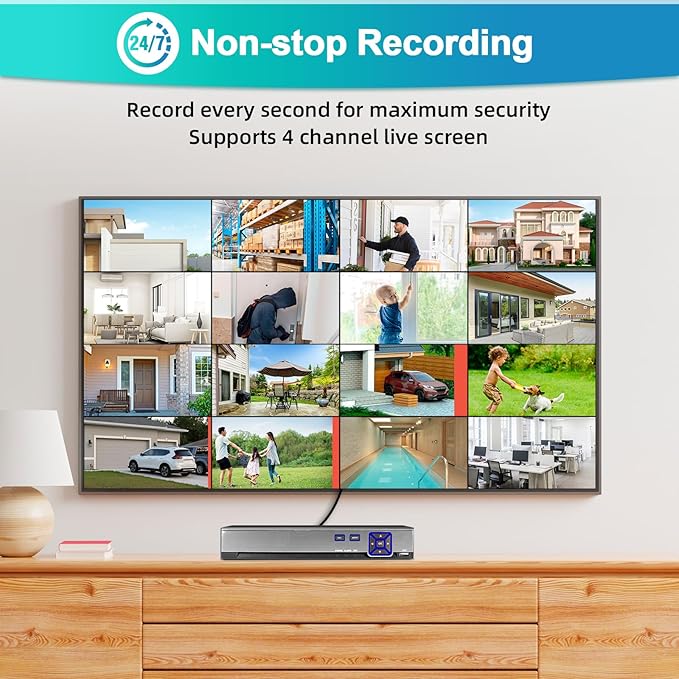 16 Channel Security Recorder DVR System H.265+ Surveillance DVR Recorder with 8pcs Surveillance Camera 24/7 Recording,Remote Access Pre-Installed 2TB Hard Drive
